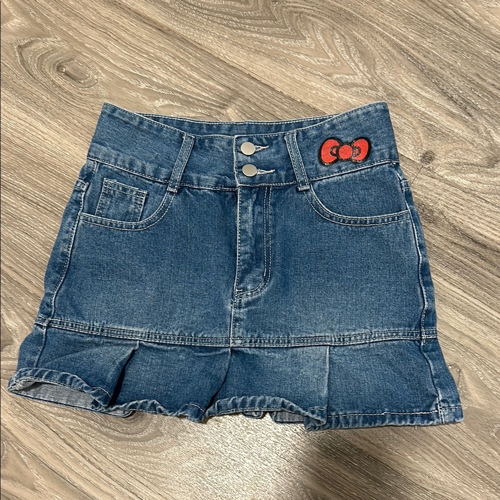 Cute Denim Skirt with Hello Kitty Patch
